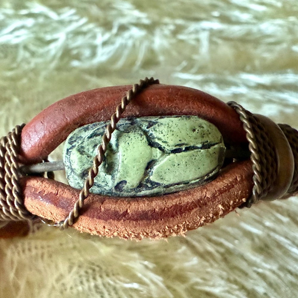 Handcrafted Leather and Stone Bracelet